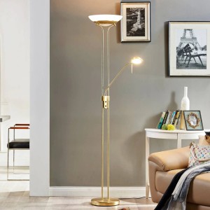 Lindby LED Stehlampe Yveta 9620911 Dimmbar Modern in Gold Messing aus Metall 2-flammig Wohnzimmerleuchte