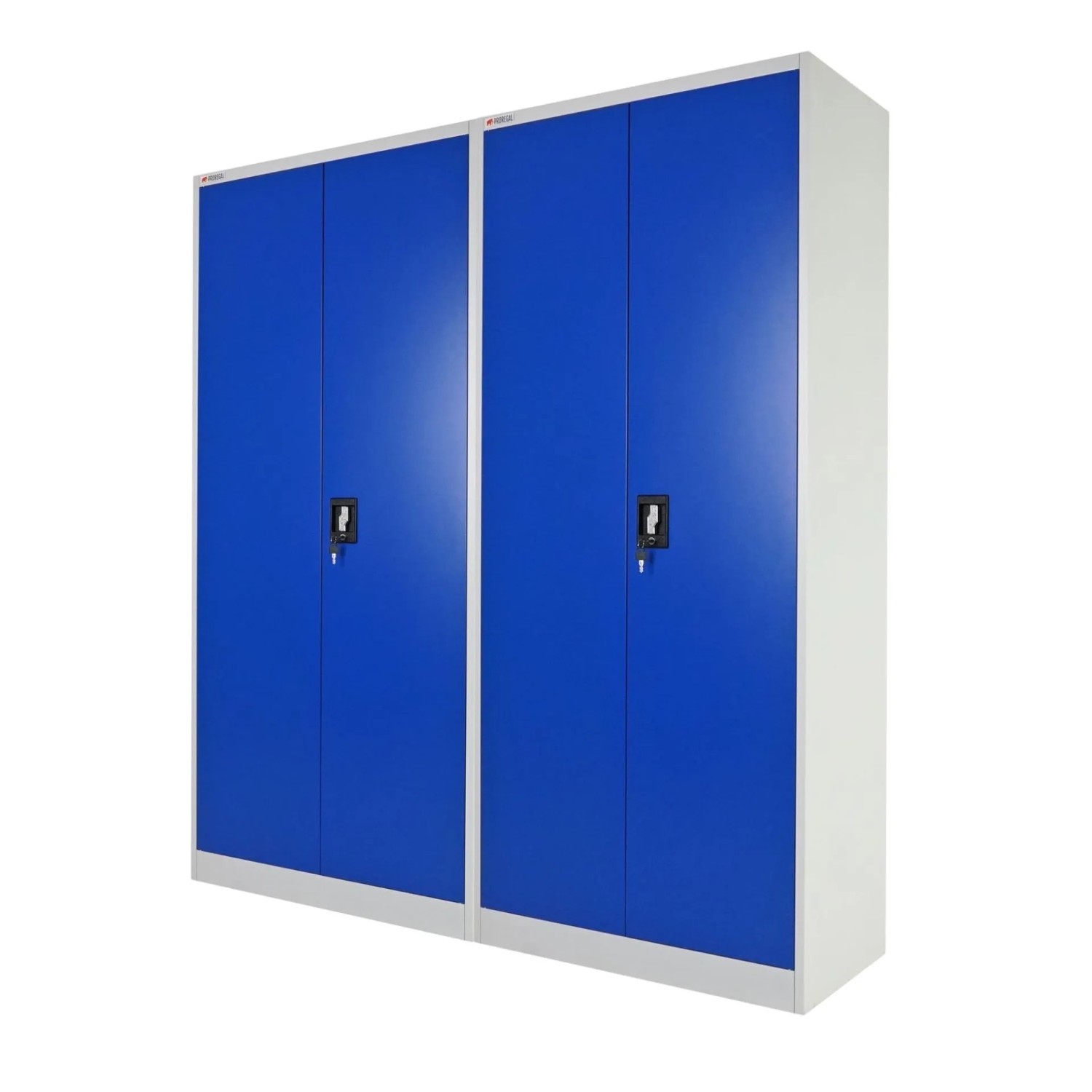 PROREGAL Mega Deal 2X Flügeltürenschrank Elephant Montiert Abschließbar 2 Türen 180x80x40cm Stahl 4 Ebenen Pulverbeschichtung Blau/Lichtgrau