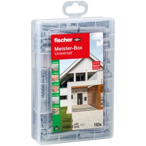 Fischer Meister-Box Universal mit 110 Dübeln in transparenter Kunststoffbox.