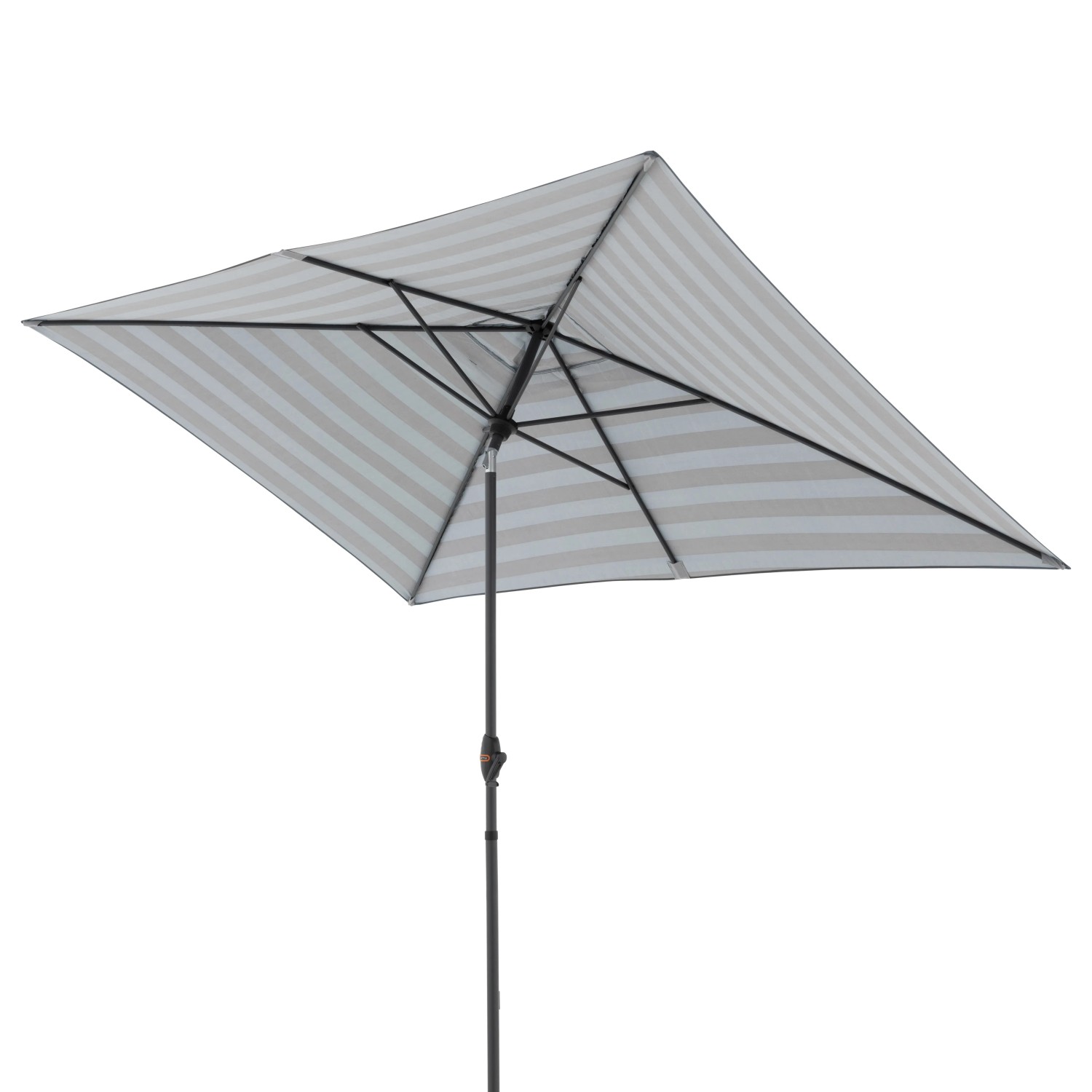 Doppler Marktschirm MyZone, 200x300 cm, blau-grau gestreift, mit Kurbelmechanik.