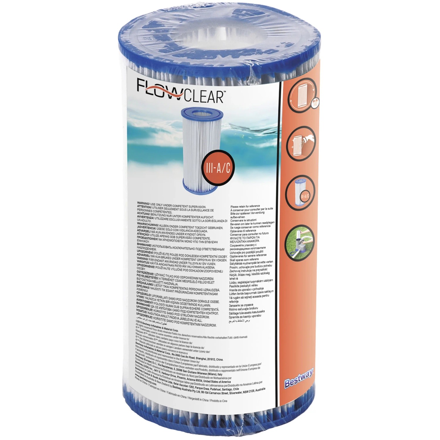 Bestway Universal Filterkartusche für Pools, Typ III-A/C, für sauberes Wasser.