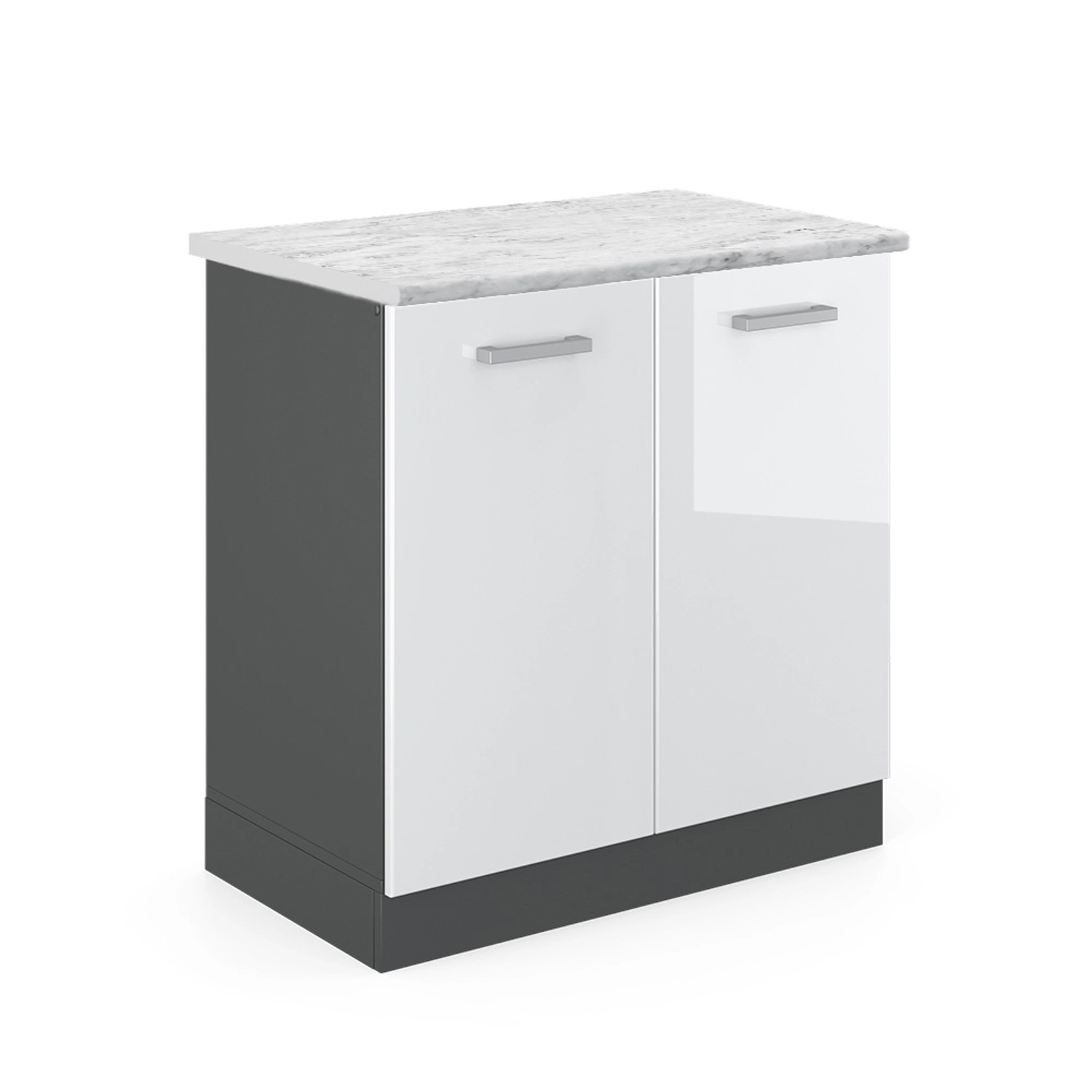 Vicco Spülenunterschrank R-Line Küchenunterschrank für die Spüle Weiß Hochglanz/Anthrazit AP Marmor