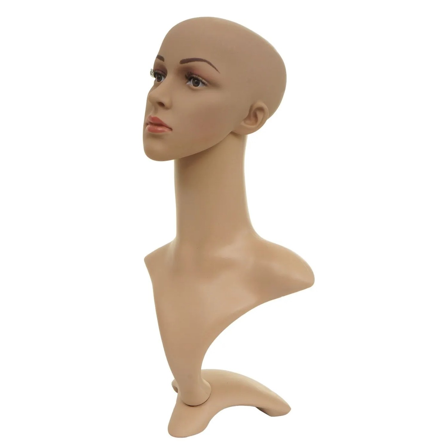 Hautfarbener MCW Mannequin-Kopf G70, 55cm, mit geschminktem Gesicht und drehbarem Kopf auf Standfuß für Perücken & Schmuck.