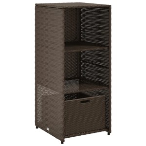Brauner VidaXL Gartenschrank aus Poly Rattan mit zwei Regalböden und einer Schublade.