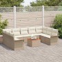 Beiges 10-tlg. vidaXL Garten-Sofa-Set aus Poly Rattan mit Tisch und Auflagen für Terrasse und Garten.