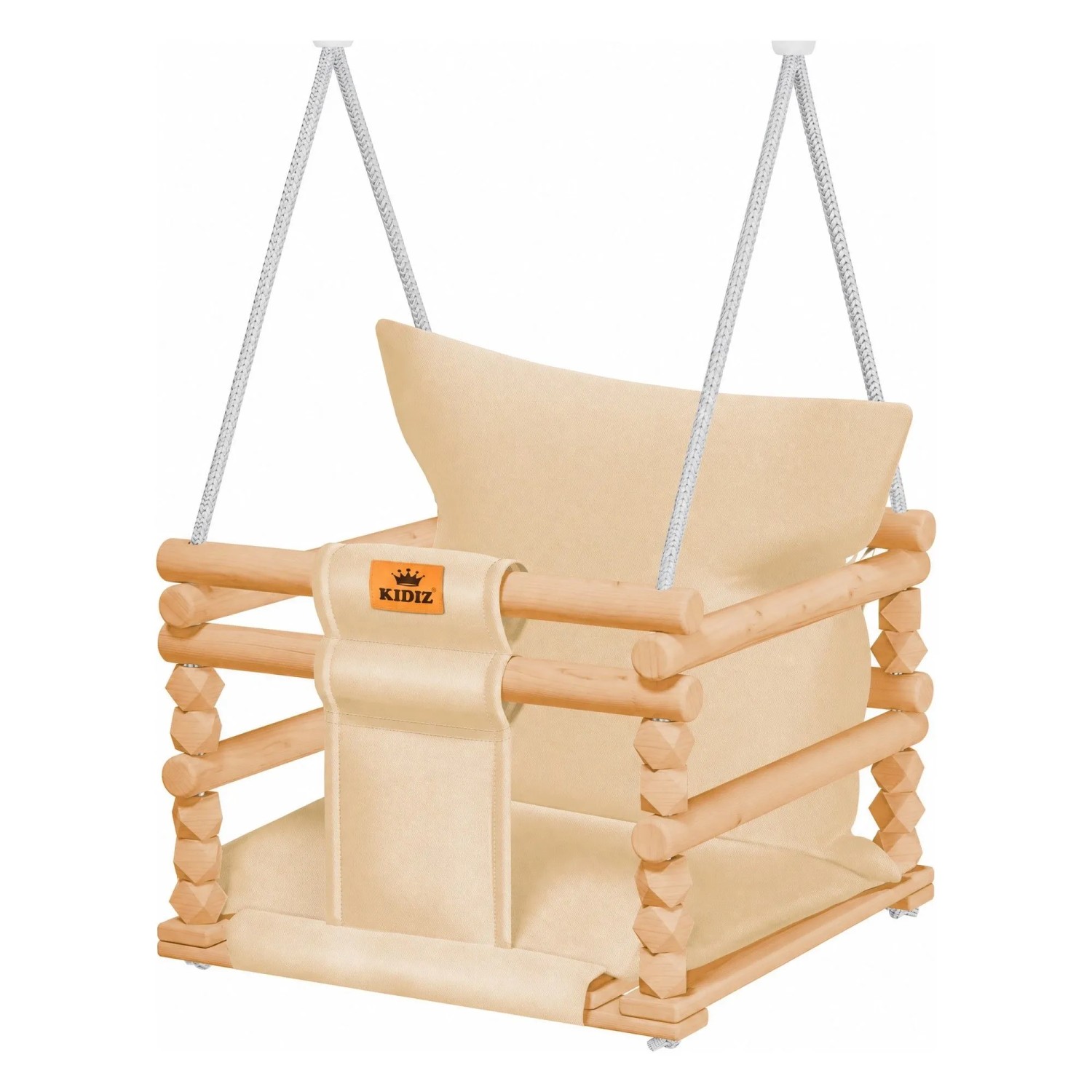 KIDIZ Babyschaukel Holz mit Polsterung Anti-Kipp Bis 60 kg Beige
