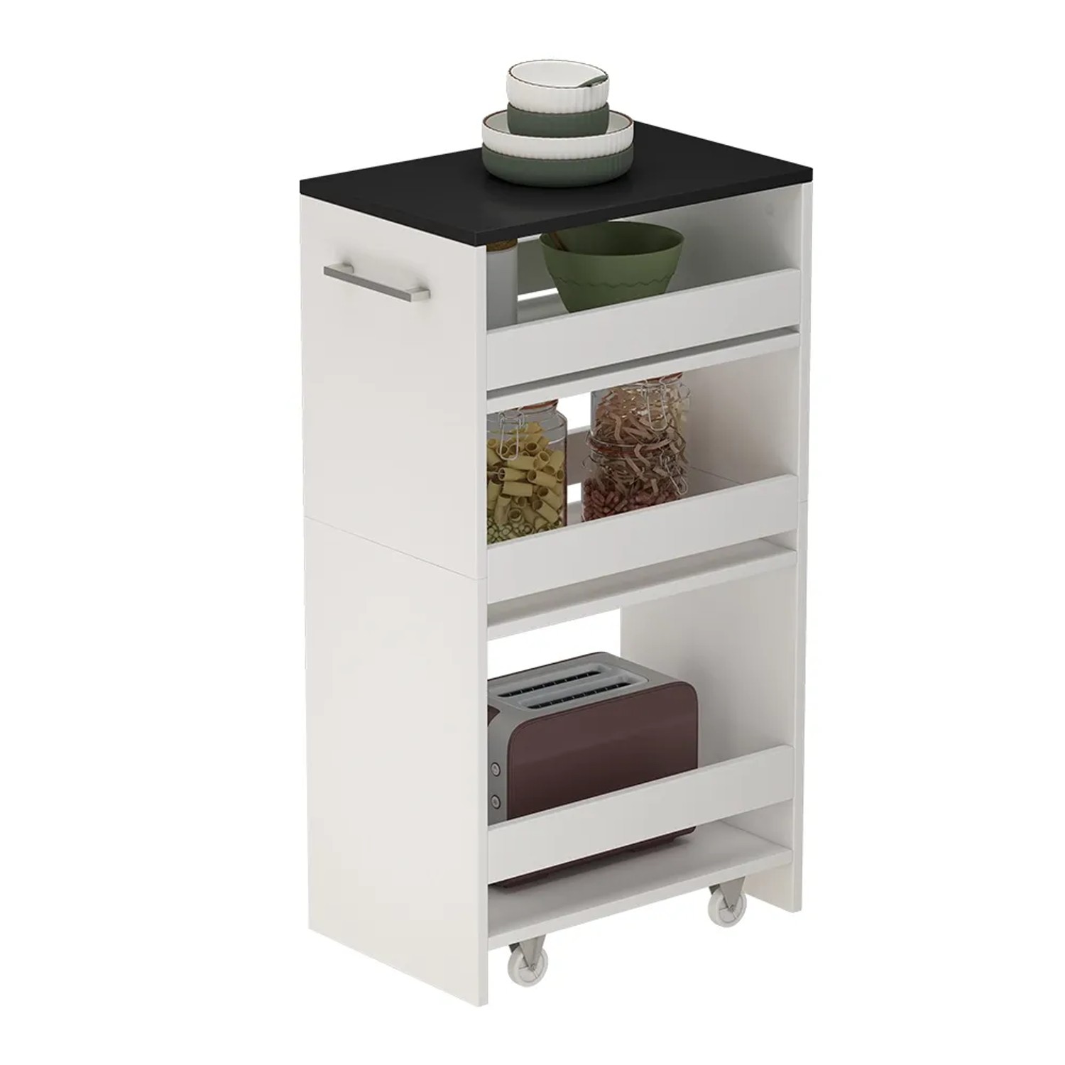 Vicco Rollregal Rivo, Küchenschrank mit Rollen in Weiß/Anthrazit, 30x85 cm. Praktische Küchen-Minibar.