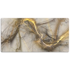 Tulup Schreibtischunterlage mit goldenem Marmor Design, 90x45 cm, beige.