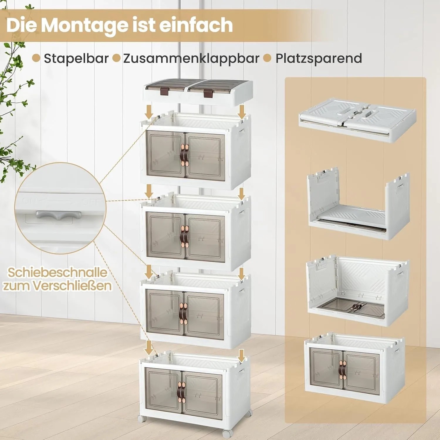 Costway 210 L Stapelboxen Faltbar 4 Kästen 54,5 x 34,5 x 132 cm_4