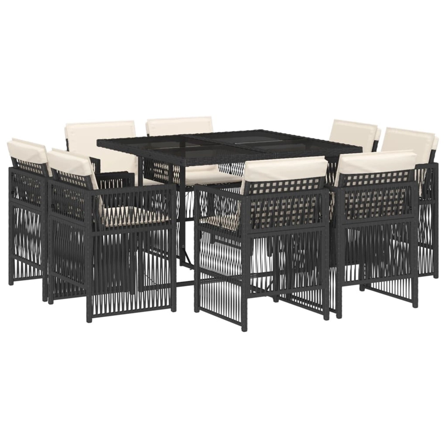 vidaXL 9-Tlg Garten-Essgruppe mit Kissen Schwarz Poly Rattan 3211014 günstig online kaufen