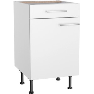 Weißer Optifit Küchenunterschrank Bengt932 (50 cm) mit Schublade und Tür.