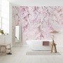 Komar Vlies Fototapete Kirschblüten, 300x280cm, im Badezimmer mit Badewanne und Deko.