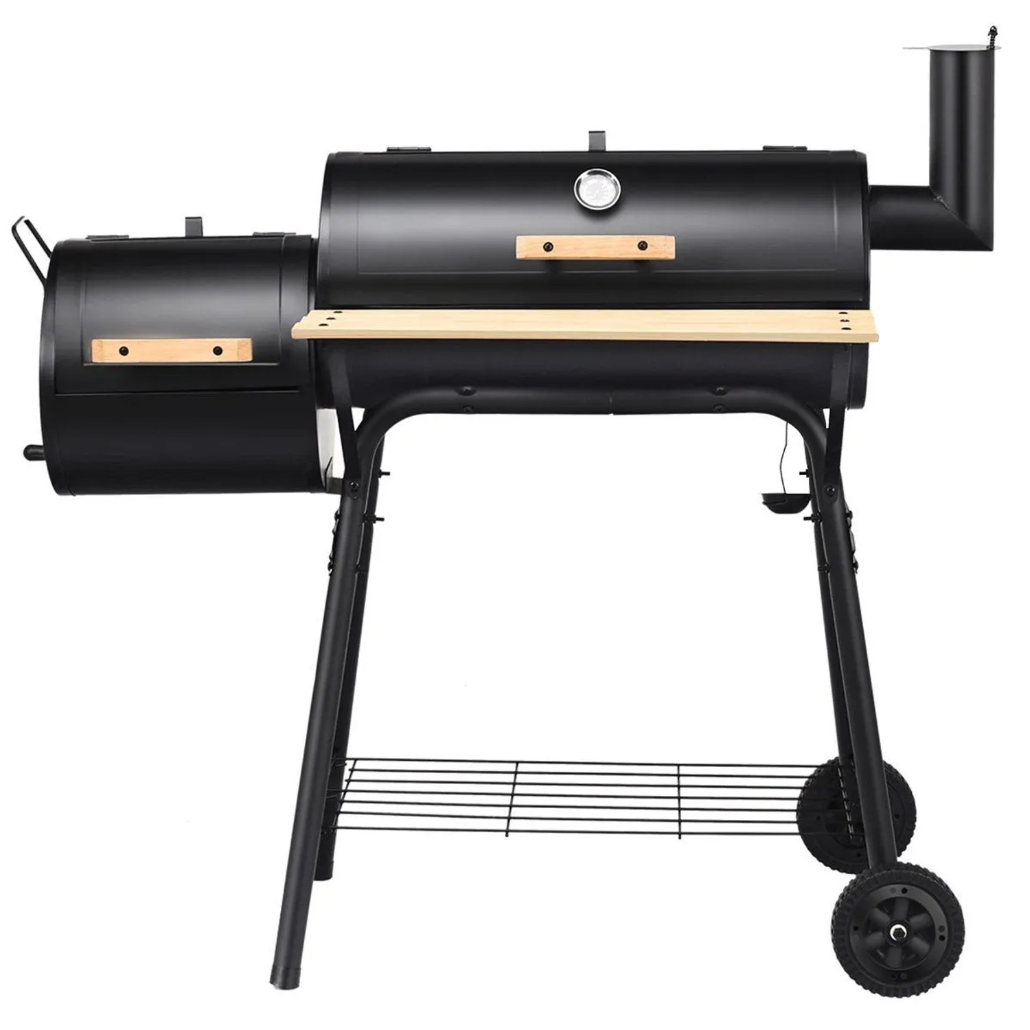 COSTWAY Holzkohlegrill mit Deckel 2-In-1 Räuchern Grillen mit Rädern