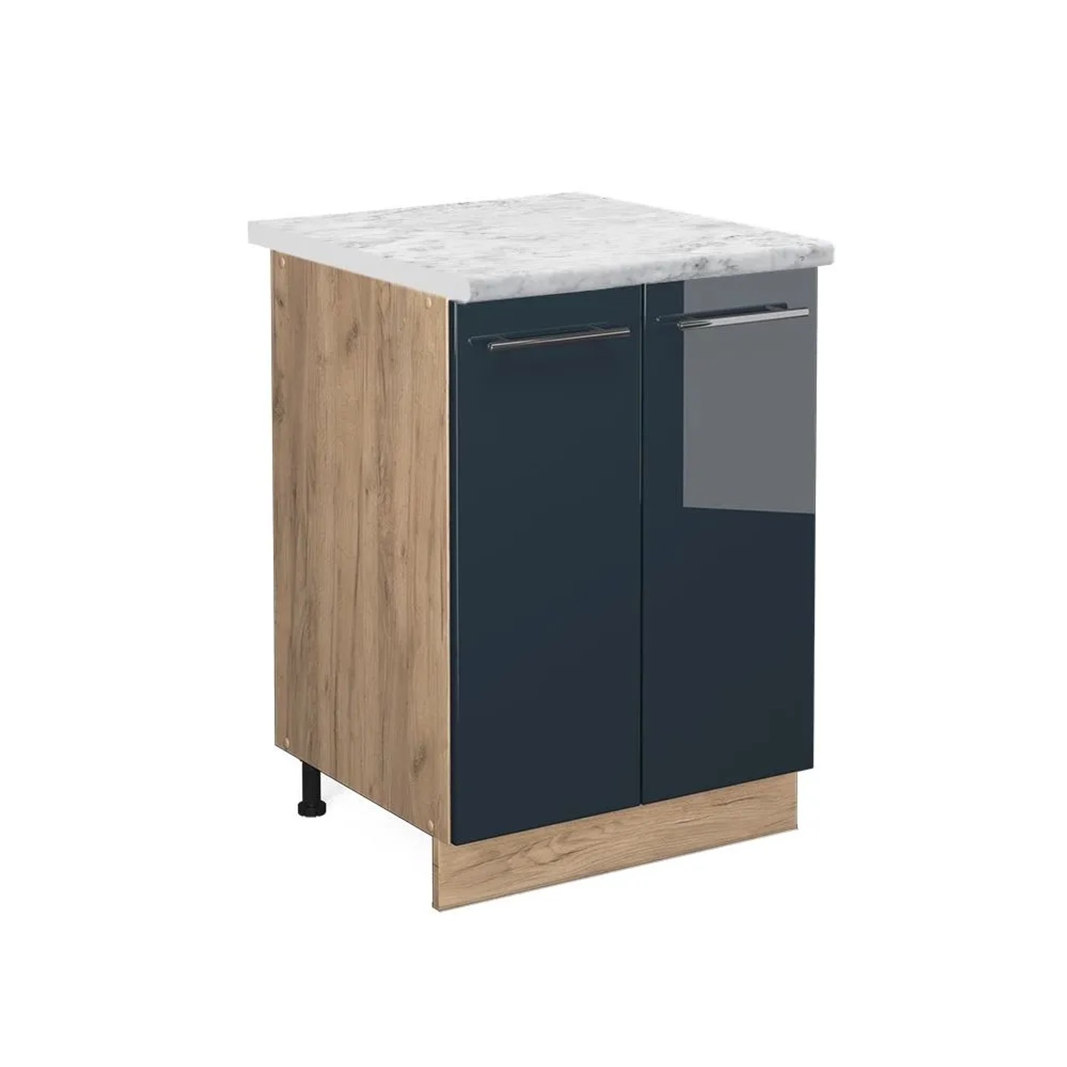 Vicco Küchenunterschrank Fame-Line DunkelBlau Hochglanz Goldkraft Eiche 60 cm AP Marmor