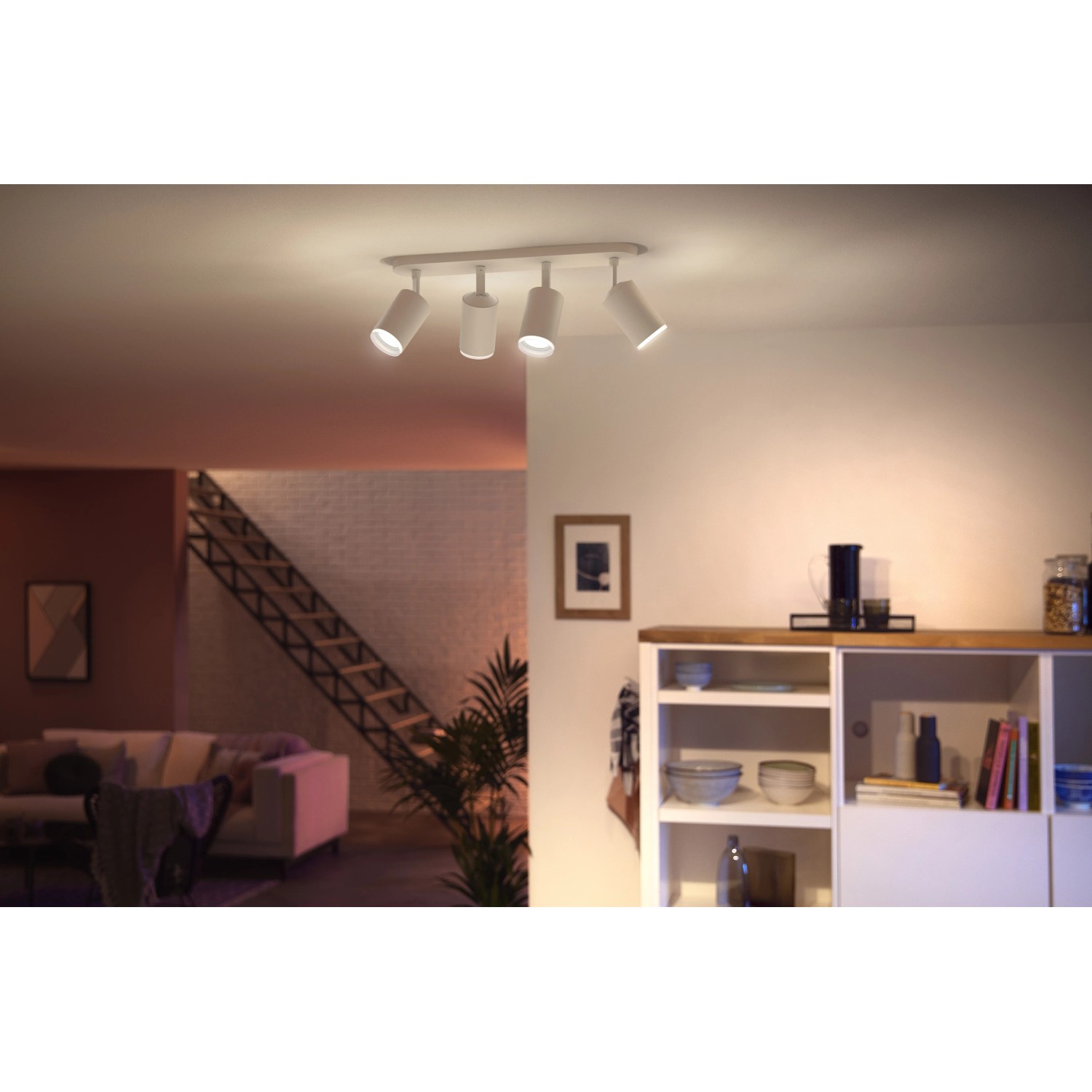 Philips Hue Fugato LED-Spot, 4-flammig, weiß. Deckenleuchte mit dimmbaren, farbigen Spots für Wohnräume.