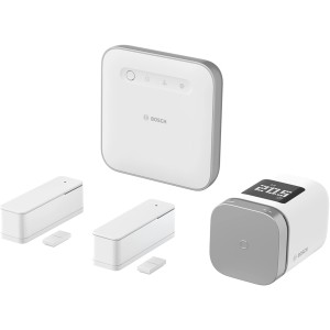 Bosch Smart Home Starter-Set Klima II: Controller, Thermostat und Fenster-/Türkontakte für Hausautomation.