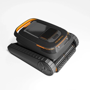 POOL ROYAL Akku-Poolroboter PR10, ein Poolreiniger Poolsauger in Schwarz mit orangenen Akzenten.