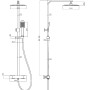 Technische Zeichnung: Eisl Überkopfbrause-Set Grande Vita mit Thermostatablage, Chrom-Schwarz, Maße und Details.