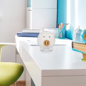Relaxdays Sparschwein Dolomit Kork EVA Weiß mit Korknase 15,5 cm x 15,5 cm x 19 cm 0,7 kg