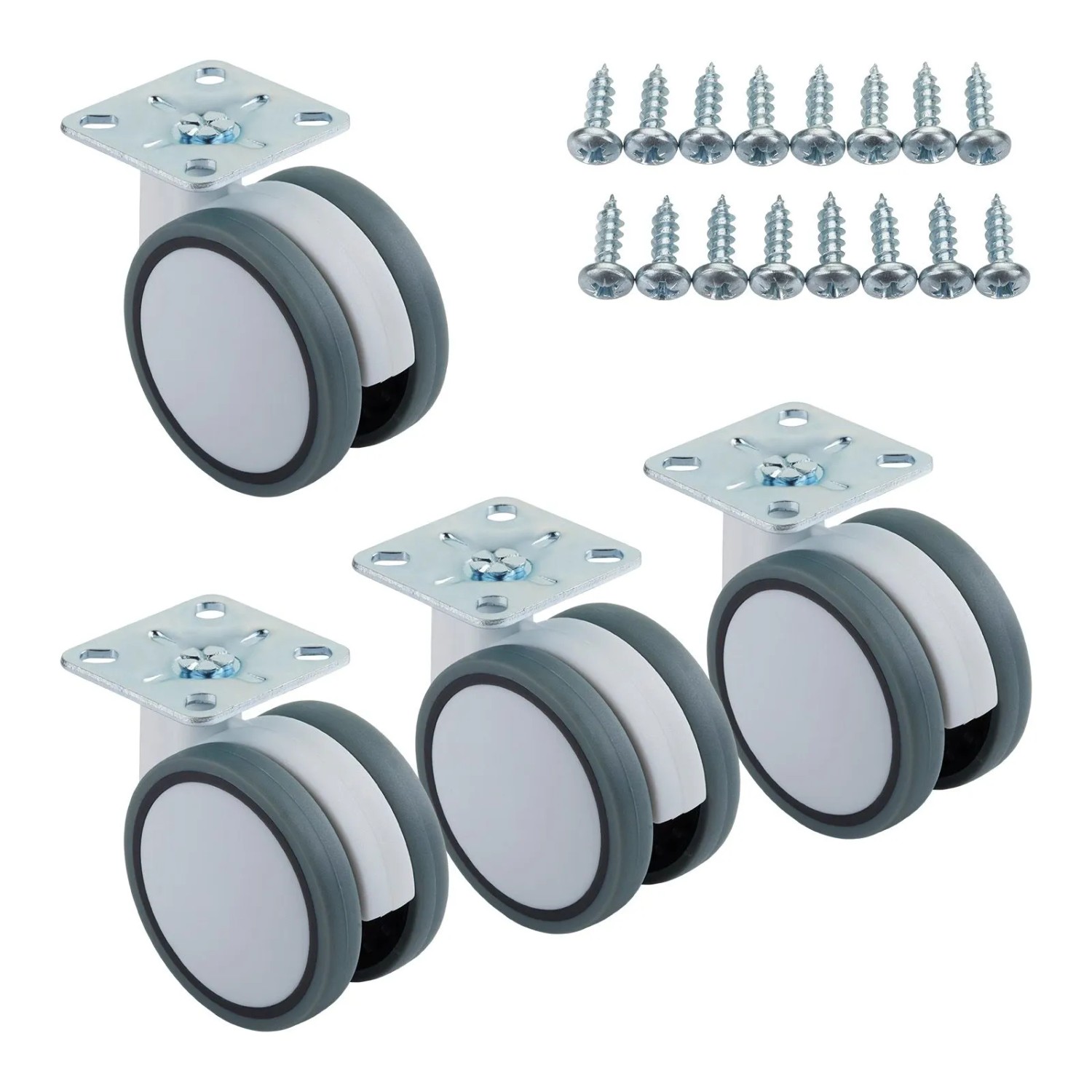 SOTECH 4er Set Möbelrolle HAMM Ø63 mm Höhe 74,5 mm Weiß Grau Ohne Bremse Anschraubplatte 47 x 47 mm inkl. Befestigungsschrauben