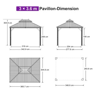 Purple Leaf Pavillon 365 cm X 300 cm X 291 cm Bronze Gartenpavillon mit Moskitonetz