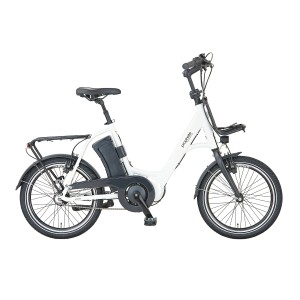 Prophete Urbanicer 3.0 Kompakt E-Bike, 20 Zoll, Kreide Glanz. City E-Bike mit Frontgepäckträger.