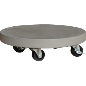 Runder Pflanzroller aus Leichtzement in Natur mit 4 Rollen und Feststellfunktion.