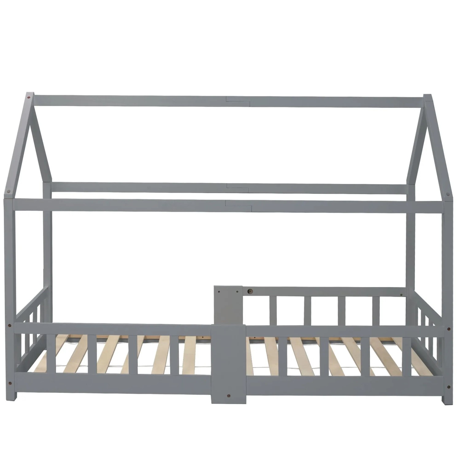 okwish Hausbett 90x200cm mit Tafel Rausfallschutz Kinderzimmer Grau ohne Matratze