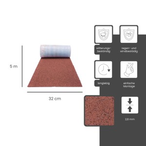Daprona Firstabdeckung, rote Bitumenschindeln (5m x 32cm) für Gartenhaus & Carport.