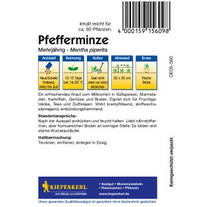 Kiepenkerl Pfefferminze Samenpackung, mehrjährig. Aussaat von März bis Juni.