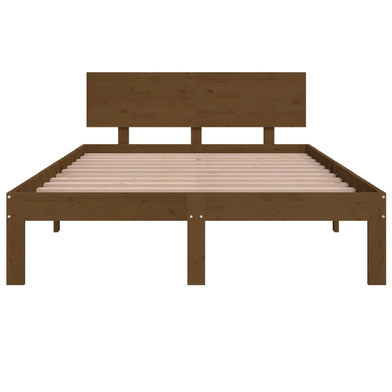 Massivholzbett, honigbraun, 120x190 cm, Kiefernholz Bettgestell mit Lattenrost und Kopfteil.