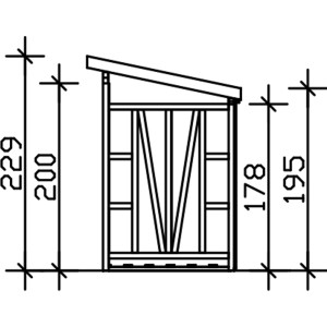 Skizze Holzunterstand Max 2: Maße und Konstruktionsdetails des Carports aus Douglasienholz.