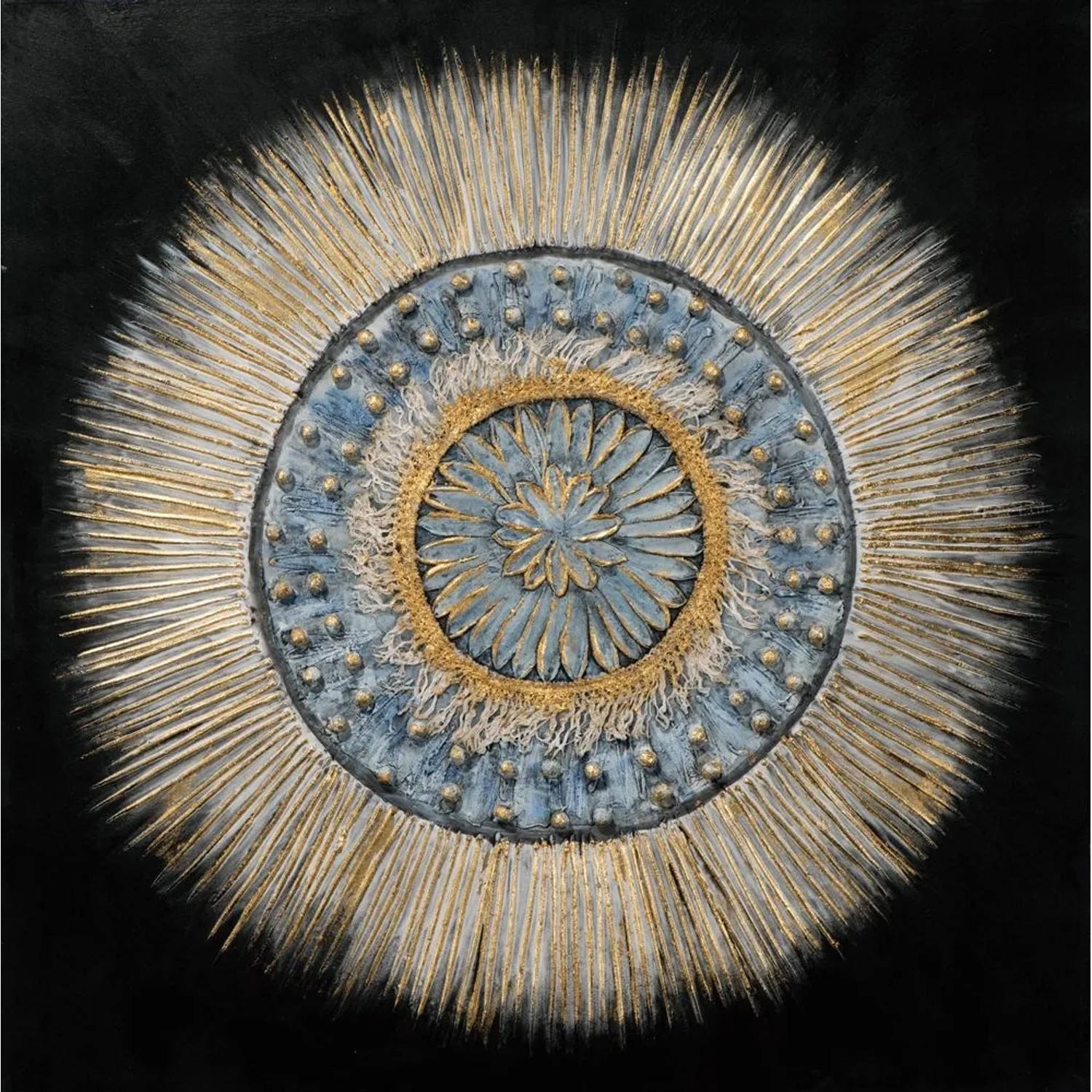 Art Universe Leinwandbild Blaugraues 3D Mandala 100 x 100 cm