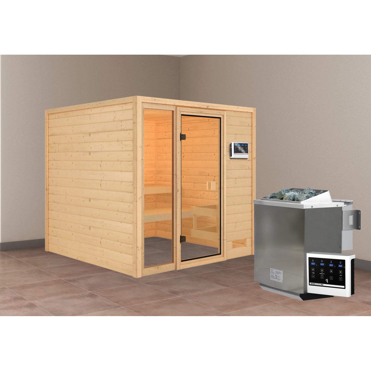 Karibu Sauna Jutta mit Bio-Ofen externe Stg.Natur