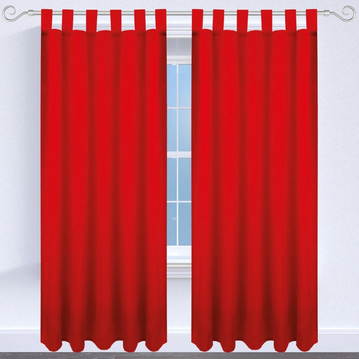 Blickdichte, rote Dekoschals (2er-Pack) mit Schlaufenaufhängung für Fenstervorhänge.
