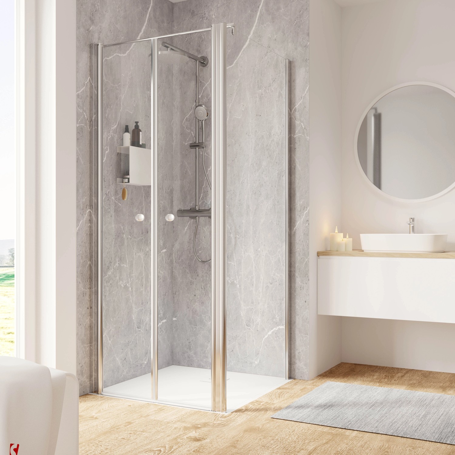 Schulte ExpressPlus Pendeltür und Seitenwand Garant 2.0 Chromoptik 200 x 90 cm