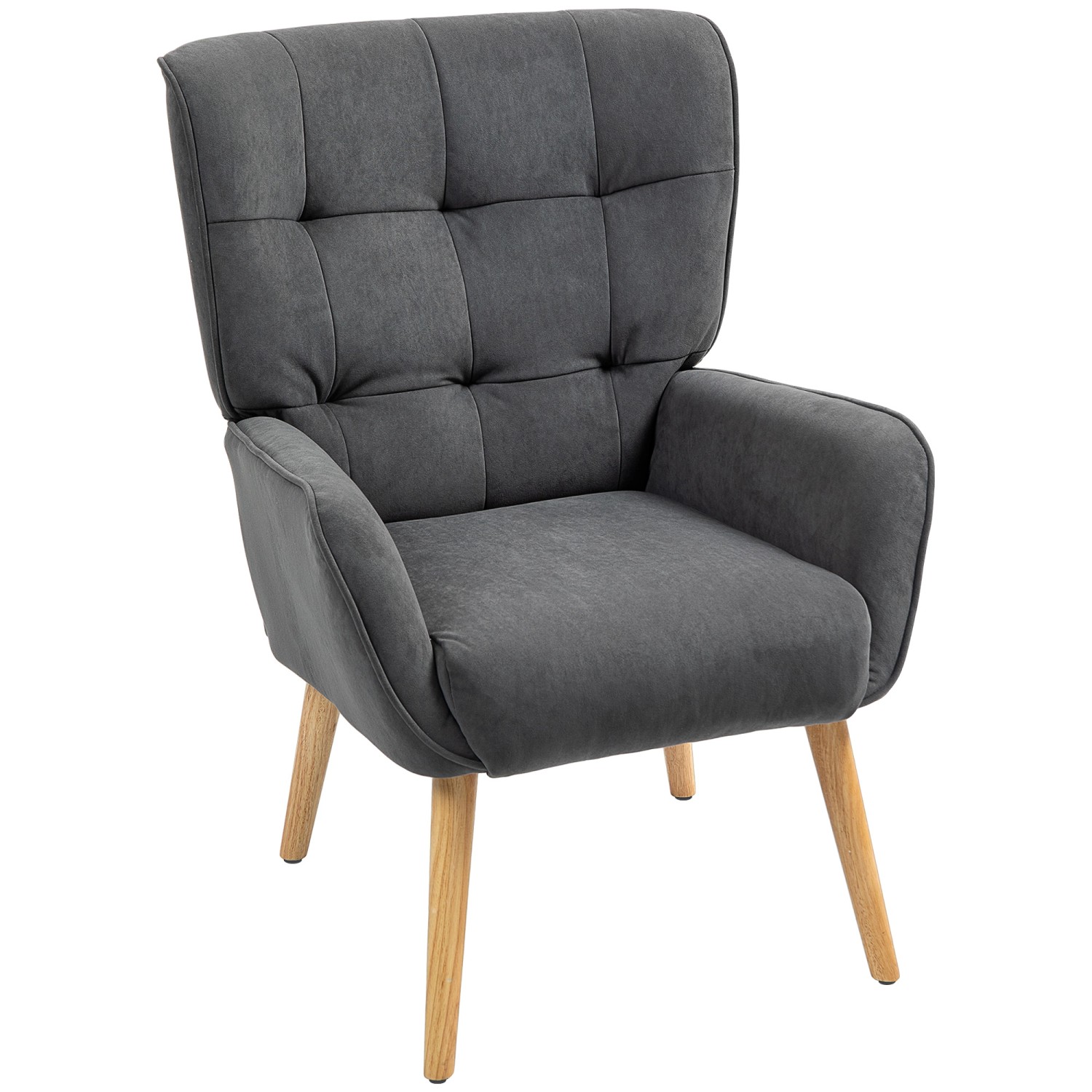 HOMCOM Sessel mit Holzbeine mit Samtoptik Samt Grau 75L x 66B x 100H cm