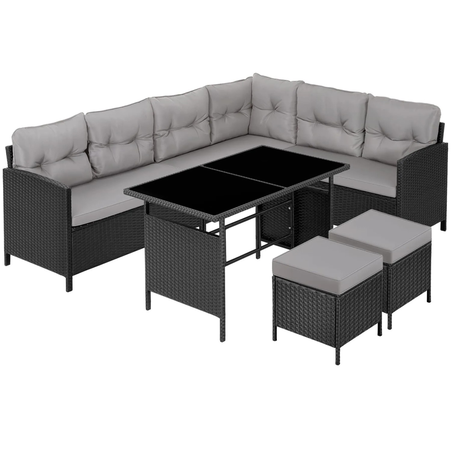 Tectake Rattan Lounge Barletta Für 6 Bis 8 Personen Widerstandsfähig  116 x 63 x 72 5 cm Schwarz Grau