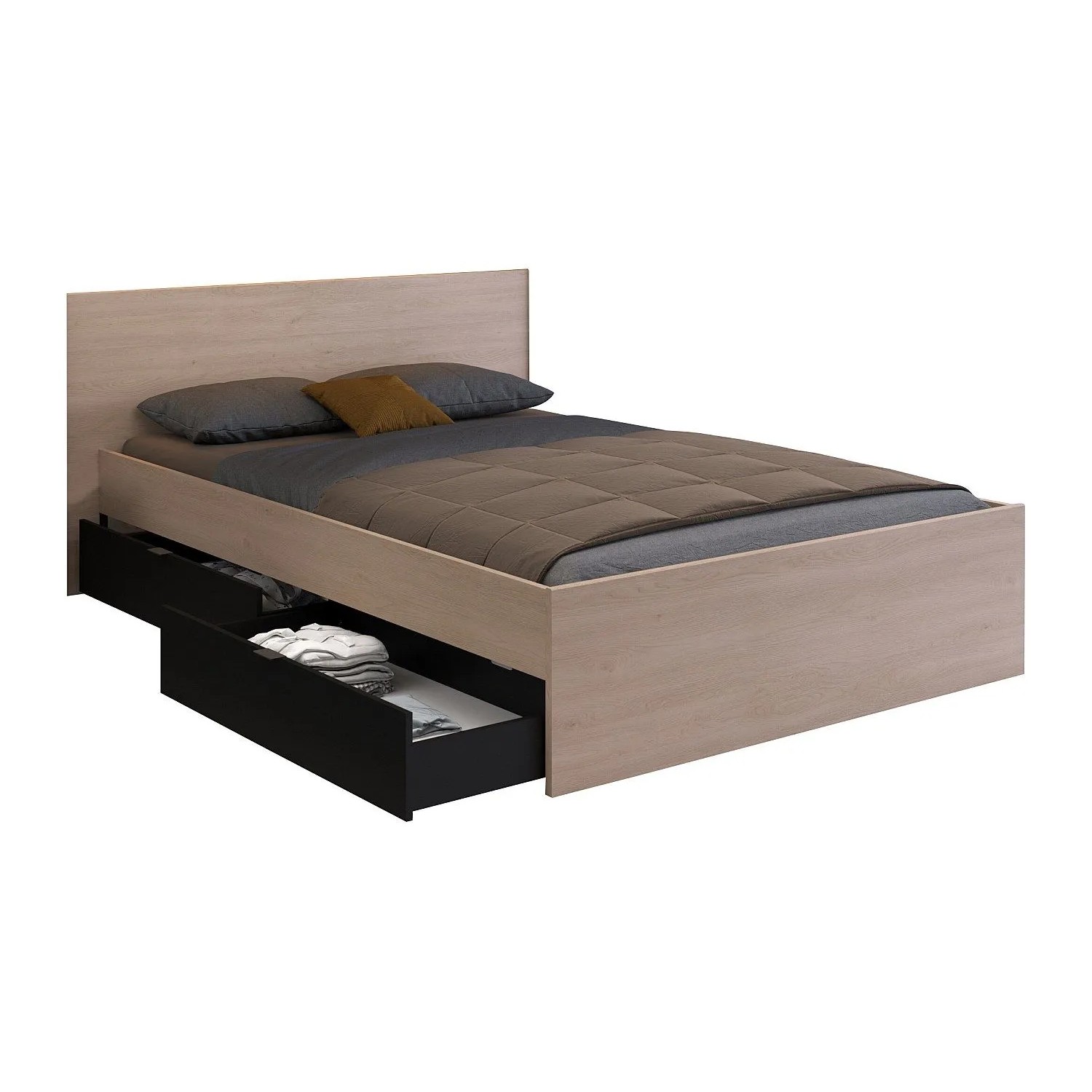 Vente-unique Bettrahmen Velona Schwarz  Naturfarben Hell 164.4 cm
