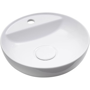 Rundes, weißes Fackelmann Aufsatzbecken aus Keramik, Durchmesser 42 cm.