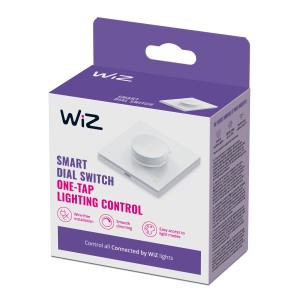 Verpackung des weißen WiZ Lichtschalters Dial Switch USB-C für smarte Leuchten.
