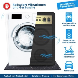 KARAT Antivibrationsmatte unter Waschmaschine und Lautsprecher zur Schallreduzierung.
