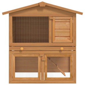 vidaXL Kaninchenstall aus Holz mit 3 Türen, zweistöckiges Kleintierhaus für den Außenbereich.