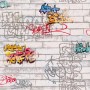 Bricoflor Graffiti Tapete in Steinoptik mit bunten Graffiti für Jungenzimmer.