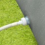 Detailaufnahme: Avenli Frame Pool Ablauf mit Schlauch auf Rasen. Rechteckiger Stahlrahmenpool, grau.