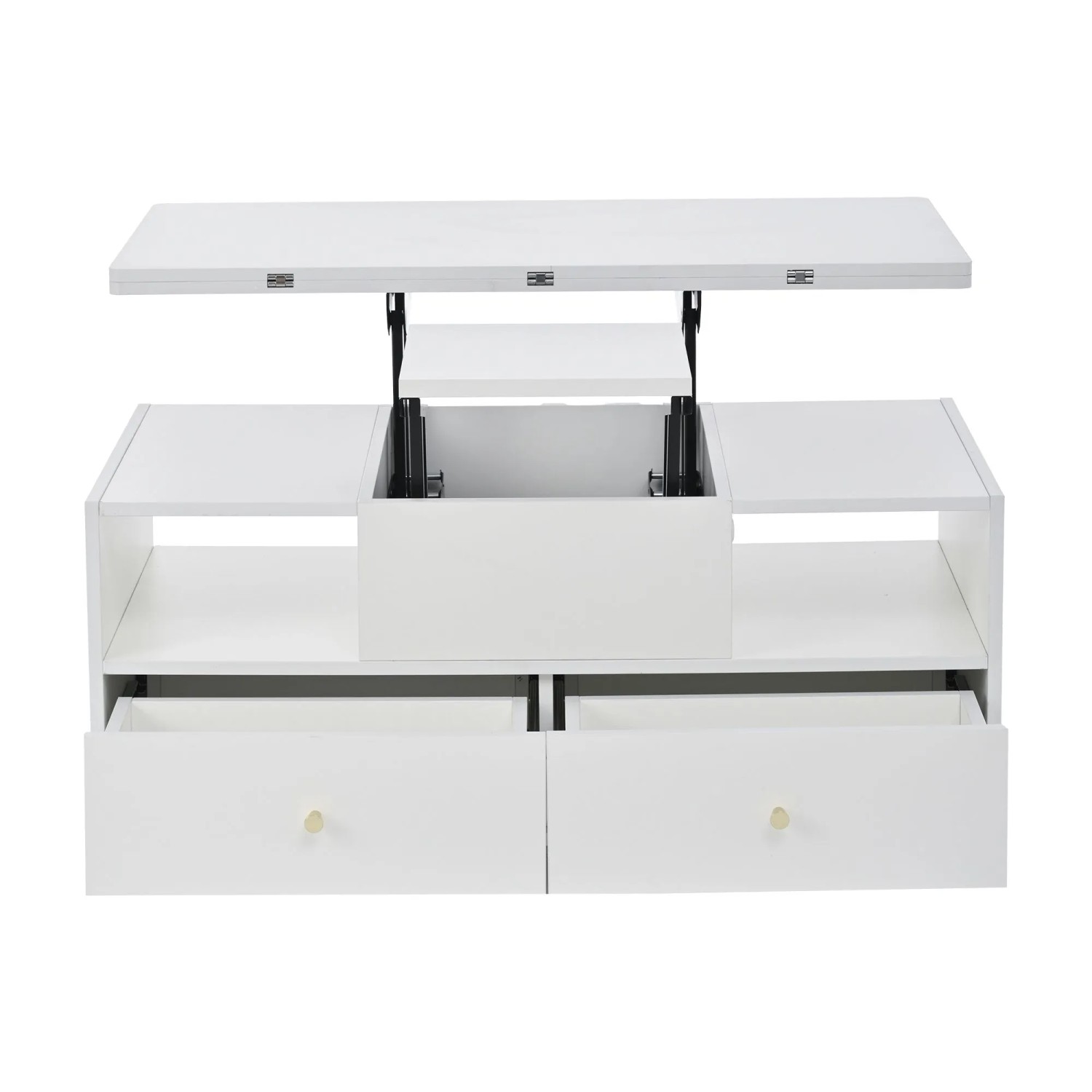 ModernLuxe Couchtisch Höhenverstellbar mit Klappfunktion 4 Schubladen Rollen MDF Weiß