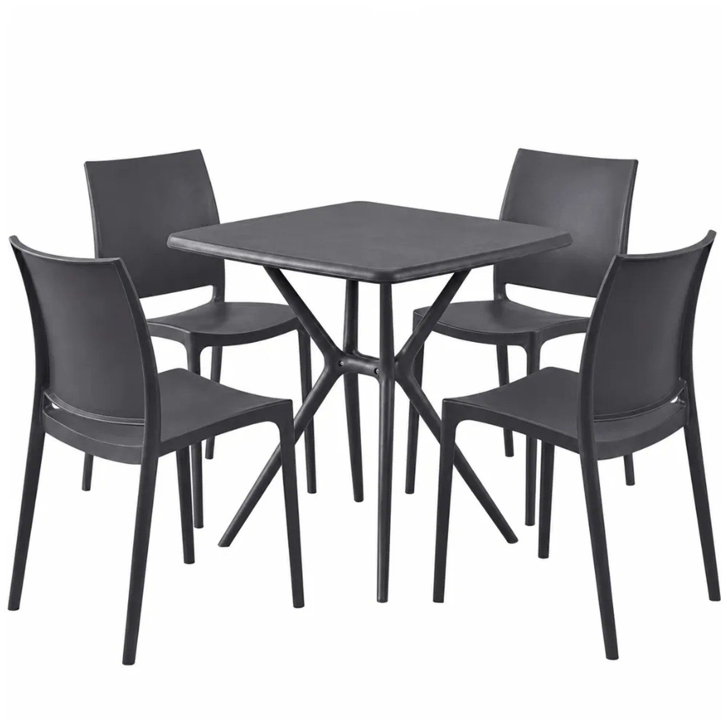 DELUKE Gartenmöbel-Set GRETA mit 4 Stühlen 156x156x81cm Kunststoff Dunkelgrau Balkonset Gartenset Tisch mit Stühlen Bistroset Outdoor