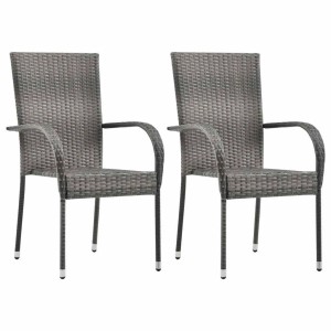 vidaXL Gartenstühle Stapelbar 2 Stk Grau Poly Rattan 46464