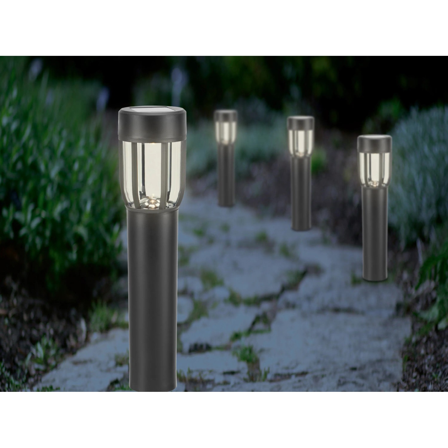 4er-Set Solar-LED-Leuchten Comaro, Ø 7 cm x 40 cm, für den Außenbereich.