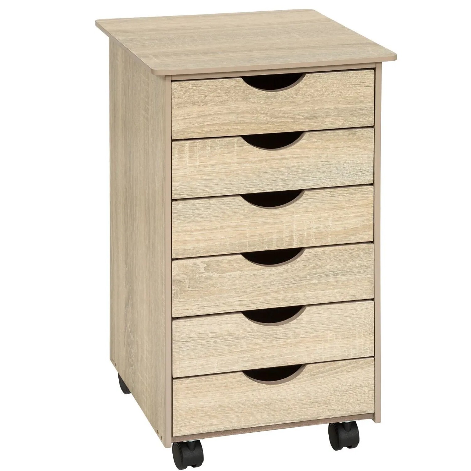 Tectake Rollcontainer  Aus Holz Mit 6 Schubladen  36 x 40 x 65 cm Holz Hell  Eiche Sonoma